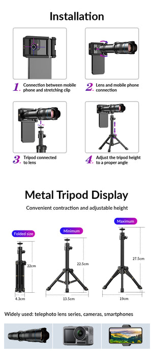 APEXEL Metal Telescope Lens 36X Tripod Set