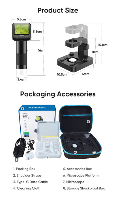 APEXEL High Resolution 20-100X Digital Microscope Lens Set