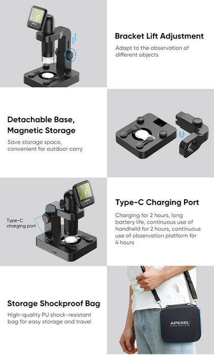APEXEL High Resolution 20-100X Digital Microscope Lens Set