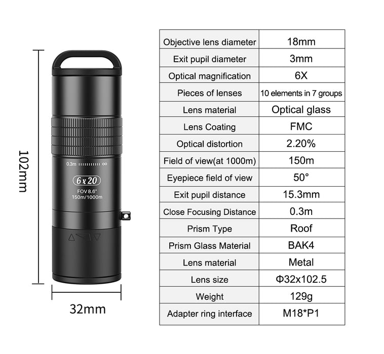 APEXEL Focus Monocular Zoom 6X20M