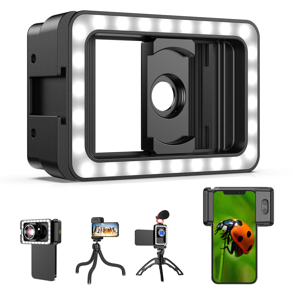 APEXEL 3-in-1 Phone Lens Clip with Ring Fill Light