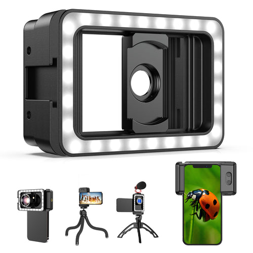 APEXEL 3-in-1 Phone Lens Clip with Ring Fill Light