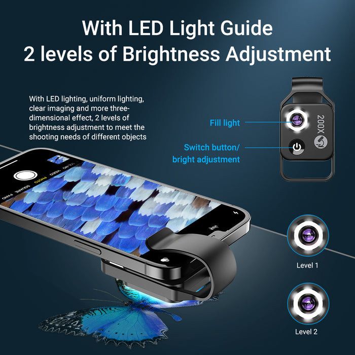 APEXEL Phone Microscope Lens 200X LED