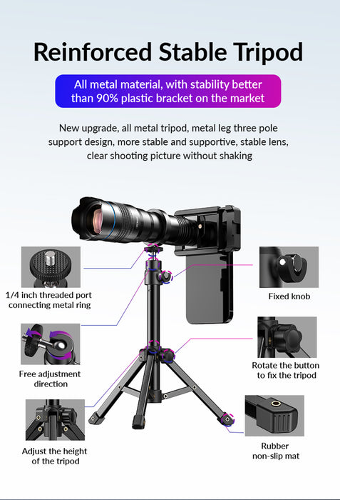 APEXEL Metal Telescope Lens 36X Tripod Set