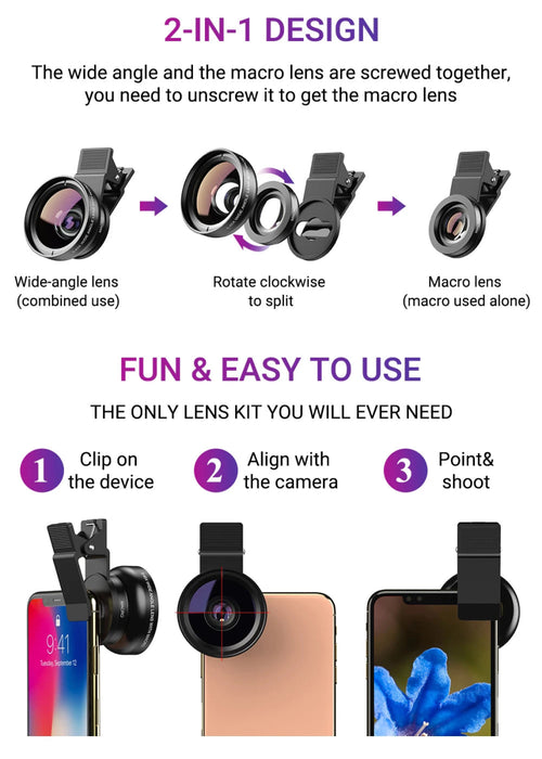 Apexel 2 in 1 phone lens kit - Magnifiers NZ