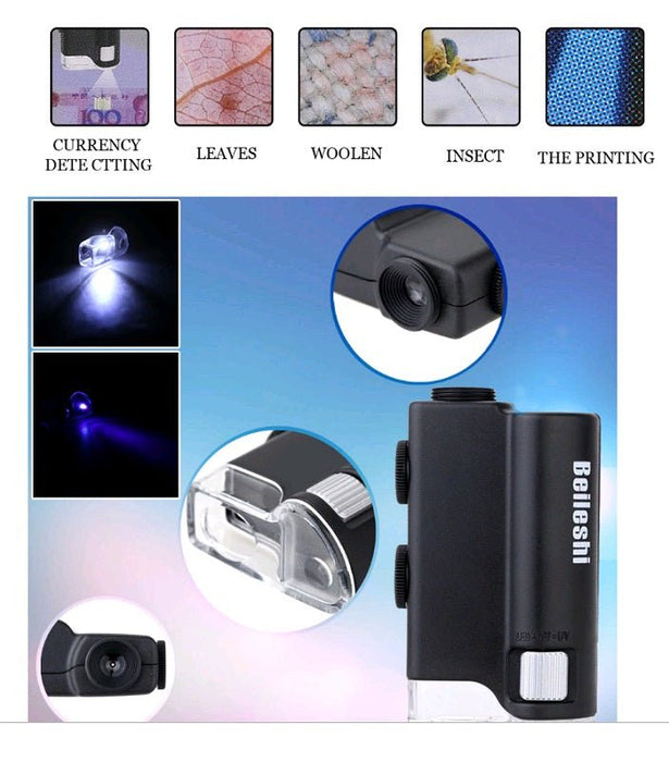 Deluxe 60 - 100X Pocket Microscope with Phone Clip - Magnifiers NZ